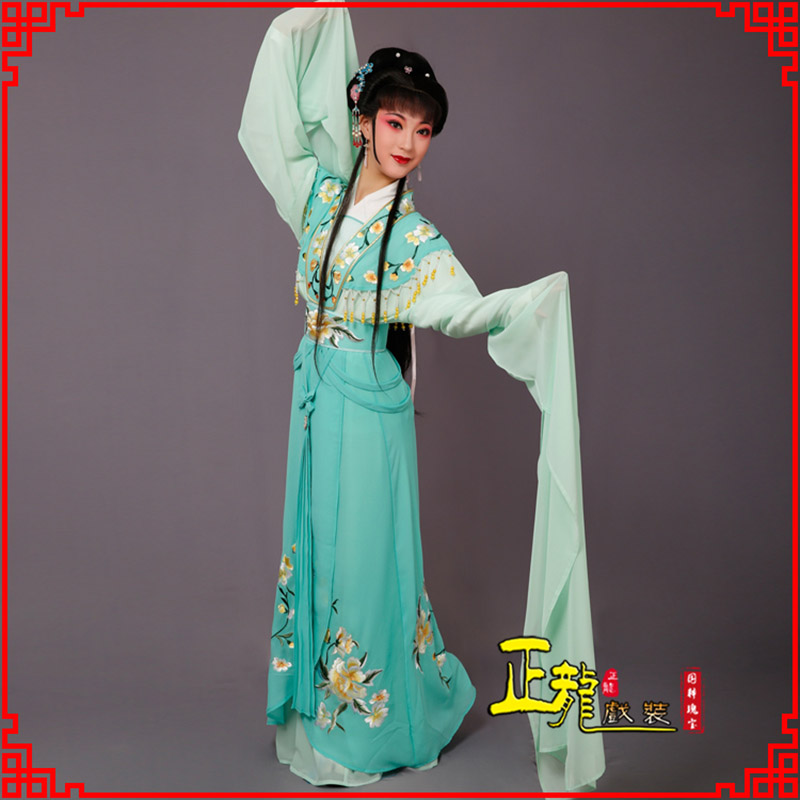 开福青衣水袖戏服演出服 云肩花旦衣